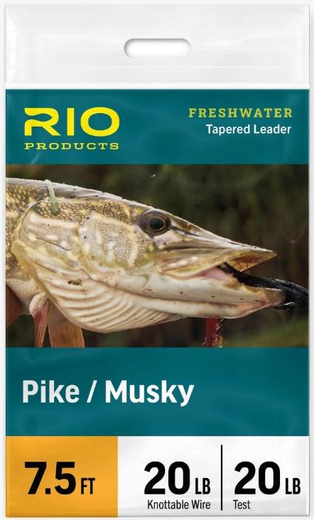 RIO 7.5' PIKE/MUSKY LEADER 20LB WIRE(1) 20lb mono & knottable wire w/twist clip