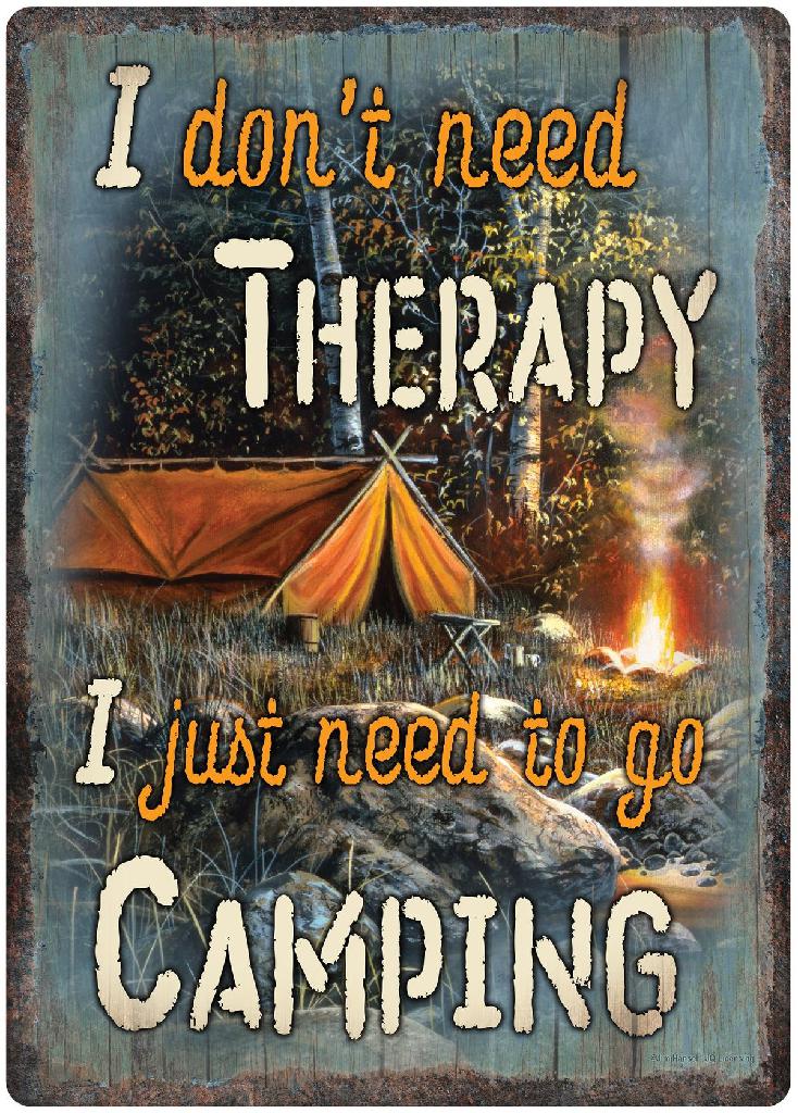 R.EDGE TIN SIGN-THERAPY CAMPING 12IN X 17IN - Gunarama