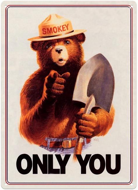 R.EDGE TIN SIGN-ONLY YOU *SMOKEY BEAR* 12IN X 17IN
