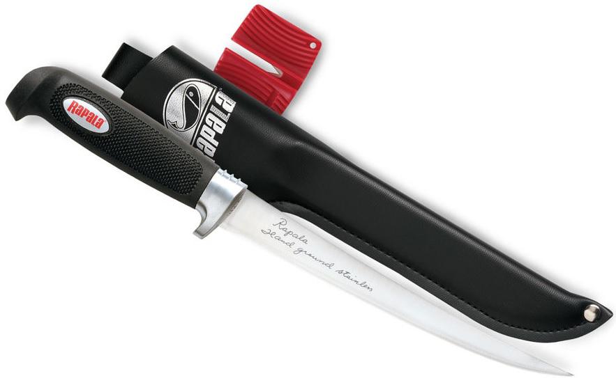 Rapala 7" Soft Grip Fillet Knife, Sharpener, Sheath - Gunarama