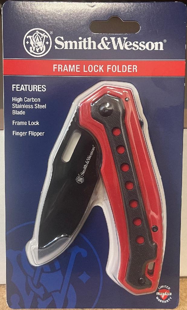 S/WESSON PROMO FOLDING KNIFE-3.5' BLADE W/FINGER FLIPPER-RED/BLACK (PROMO)