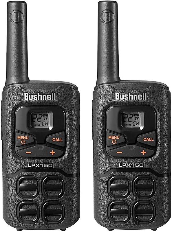 BUSHNELL LPX150 0.5 WATT WALKIE TALKIE RADIOS (20-MILE)22 CHANNELS-RECHARGEABLE