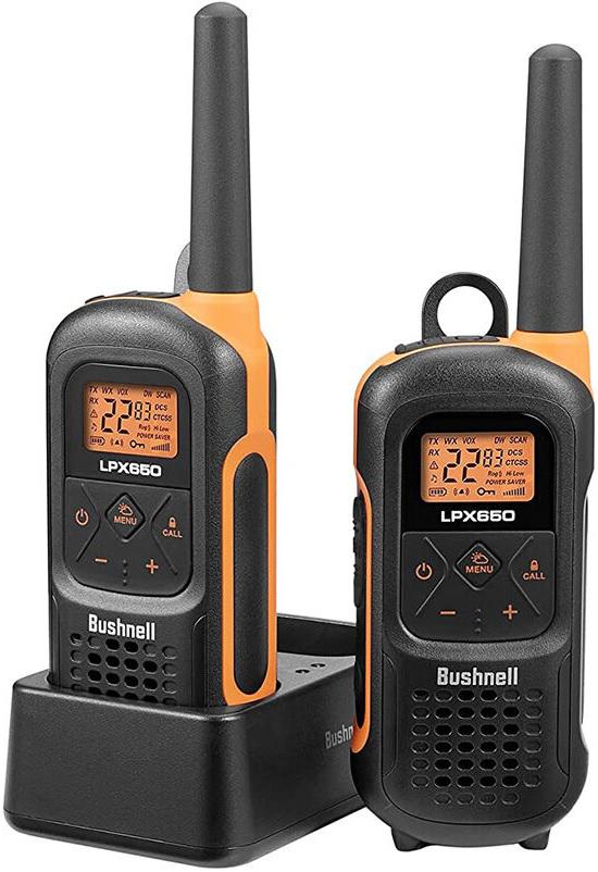 BUSHNELL LPX650 2 WATT WALKIE TALKIE RADIOS (42-MILE)70 CHANNELS-RECHARGEABLE
