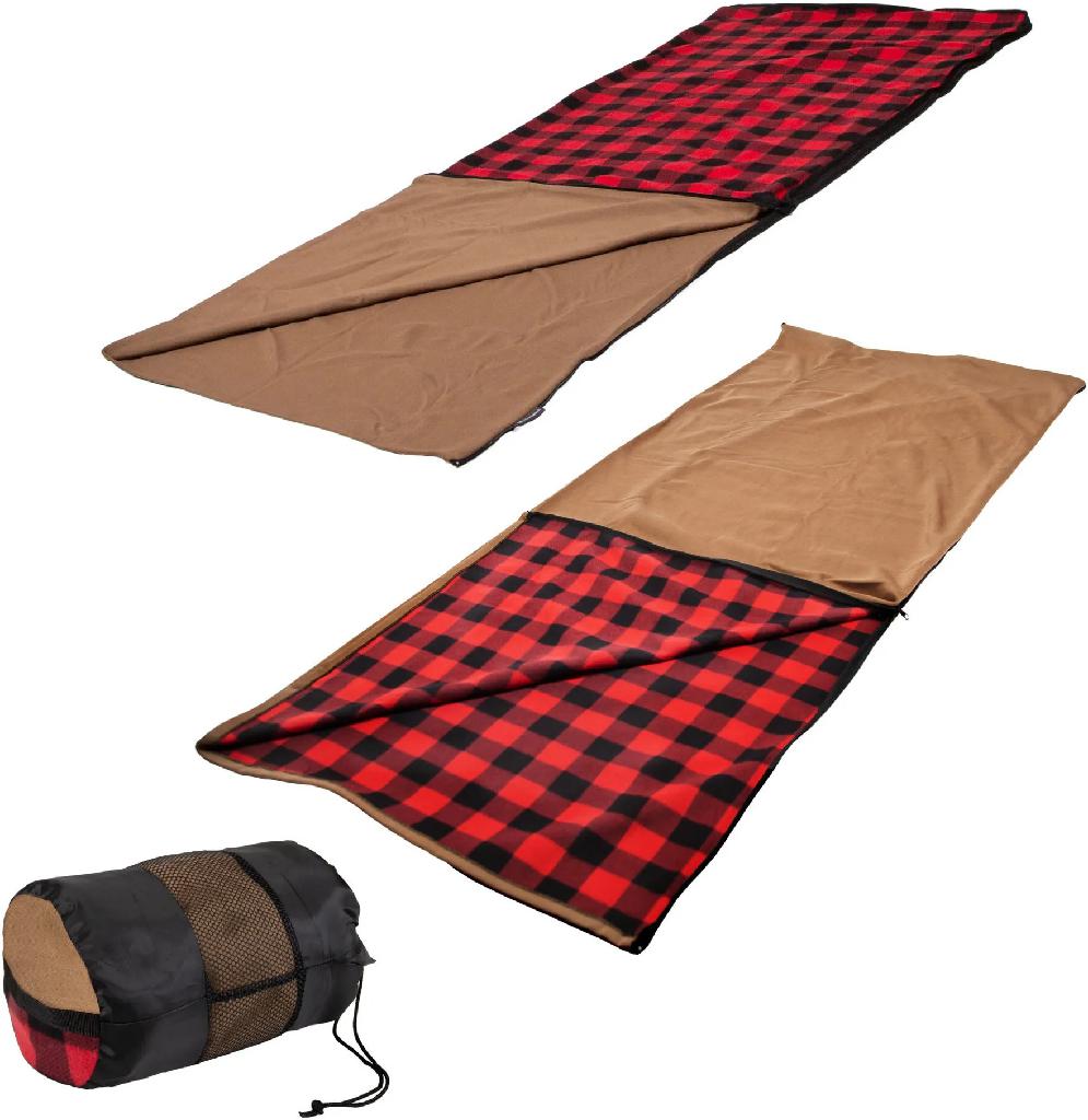 S/SPORT REVERSIBLE SOFT FLEECE SLEEPING BAG 32' X 75' W/BAG (FLANNEL/BROWN)