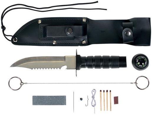 S/SPORT SURVIVAL KNIFE KIT W/6' BLADE MATCHES SAW FISH HOOKS COMPASS