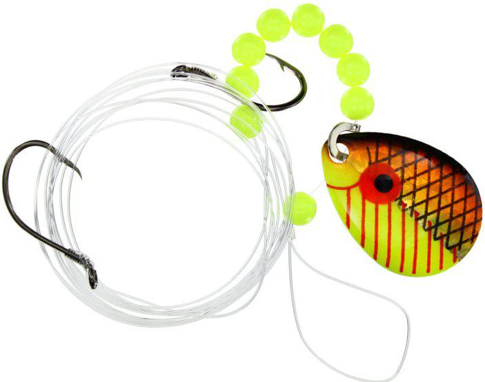 WAHOO WALLEYE RIG GLO PRISM INDIANA #4 CHARTREUSE/ORANGE W/SCALE