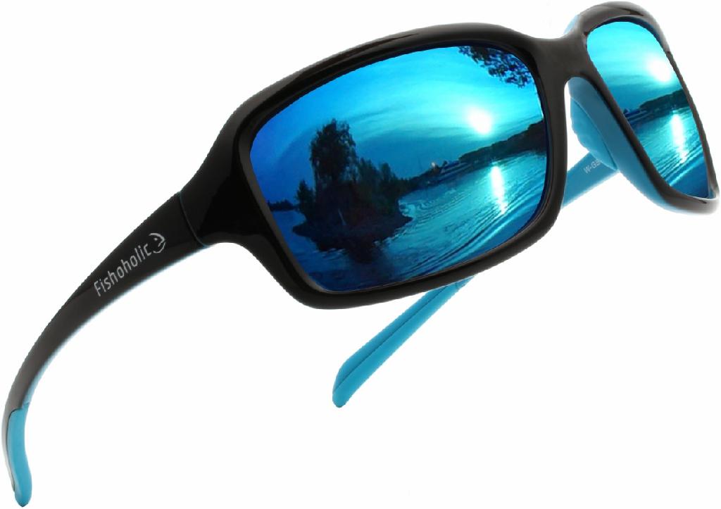FH WOMENS SUNGLASSES GL. BLK BLUE/BLUE POLARIZED WITH POUCH & HARD CASE - Gunarama