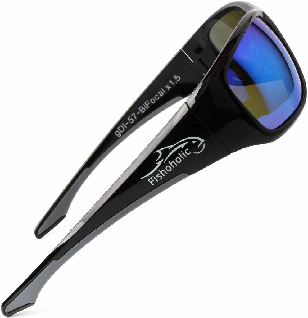 FH BIFOCAL SUNGLASSES X1.5 GL. BLK/BLU POLARIZED WITH POUCH & HARD CASE