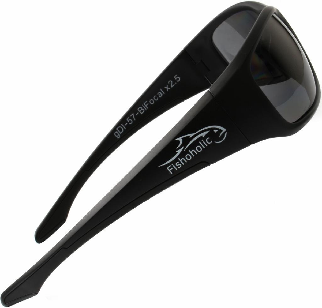 FH BIFOCAL SUNGLASSES X2.5 MAT. BLK/BLK POLARIZED WITH POUCH & HARD CASE