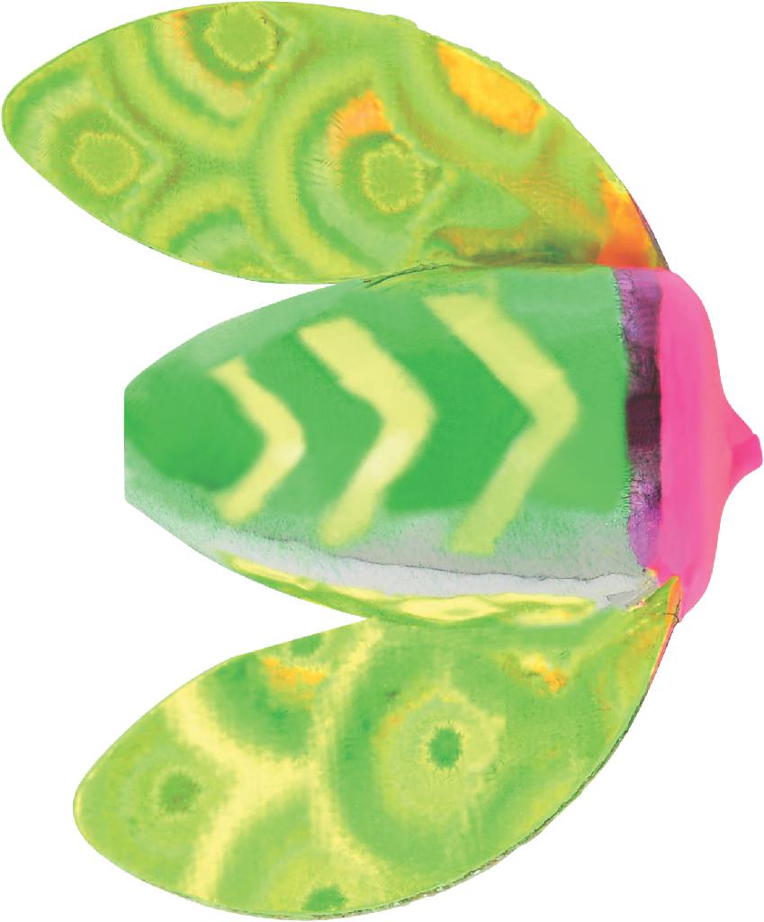 YBAT #4 SPIN-GLOS (12) M.LIME PK-TIGR/MC (Met.Lime Pink Tiger-Mylar Chart Wing)