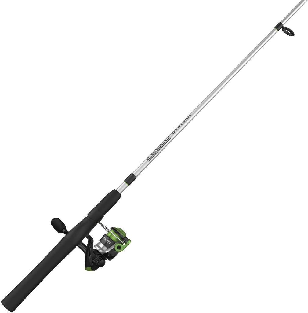 ZEBCO STINGER SPIN COMBO 2PC 5'6'L 10sz Reel w/line Glass Rod w/EVA Handle